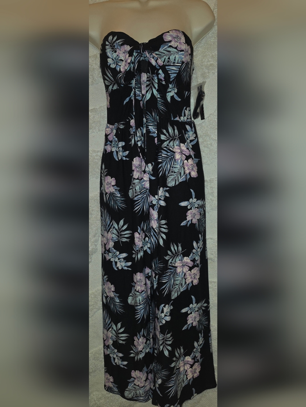 Floral Romper in Black with Lilac and Blue Blooms